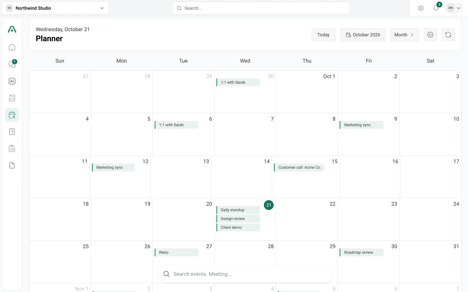 Meeting Calendar in Avento